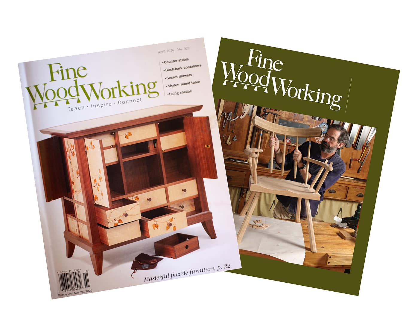 Image showing covers of two seperate issues of Fine Woodworking magazine.