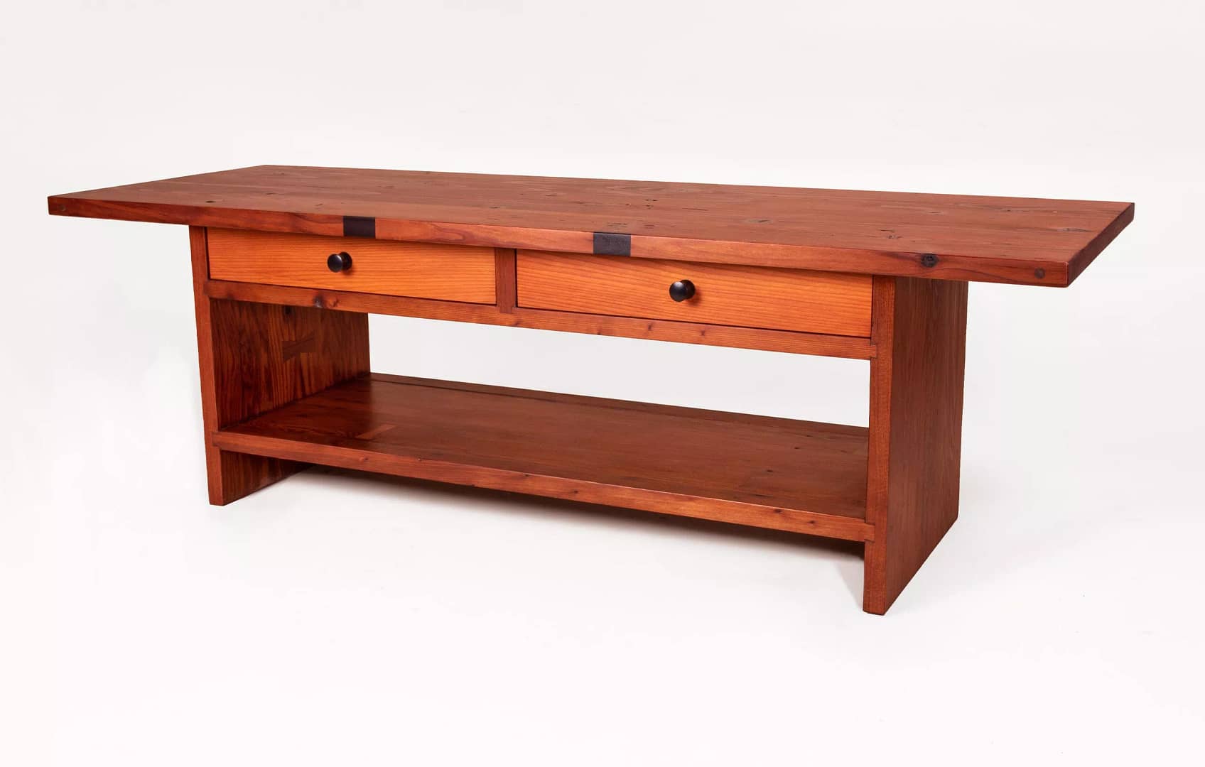 Solid Wood Coffee Table with 2 Drawers. Hand Made, Crafted and Joined from Reclaimed Redwood.