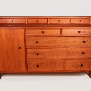 Solid Wood Dresser with Cabinet & 5 Drawers. Redwood.