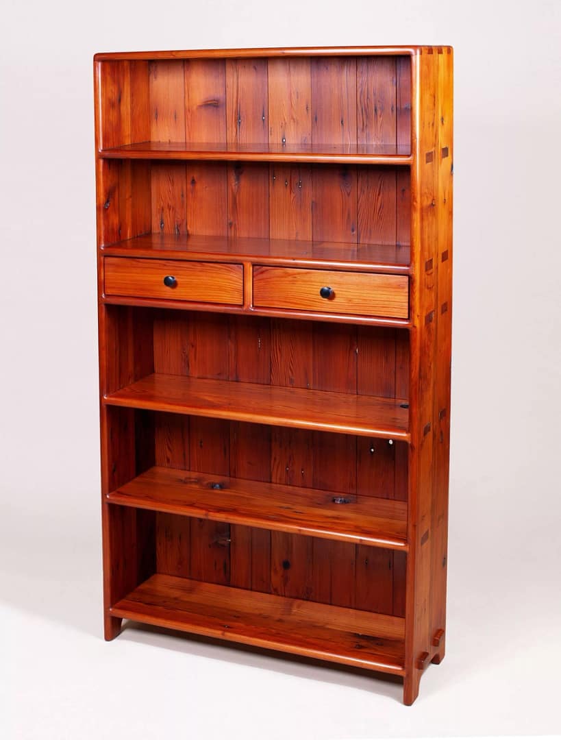 5 Shelf, Two Drawer Bookcase. Entirely Hand Crafted & Joined from Solid Reclaimed Redwood.